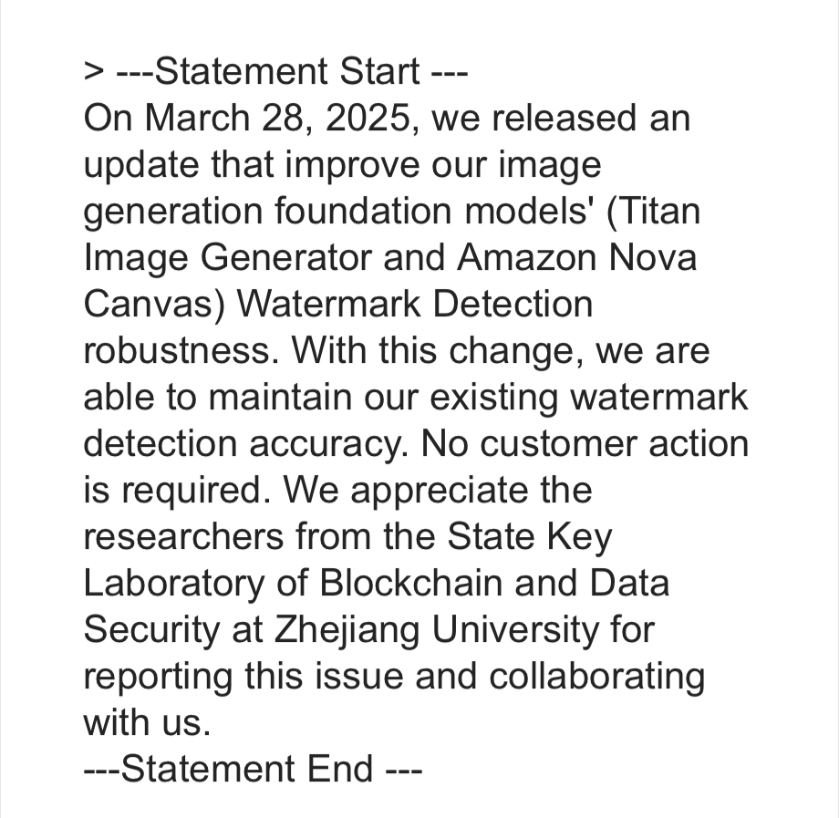 Amazon Official Statement
